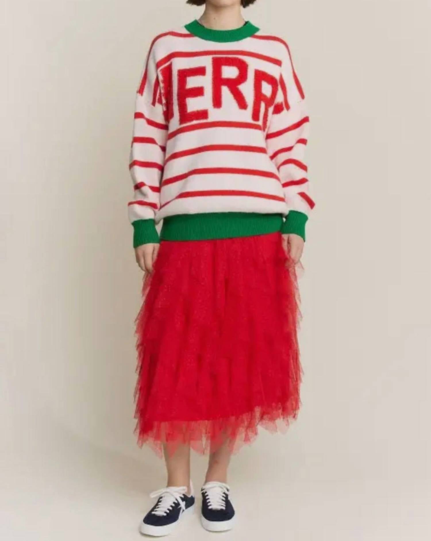 Jade By Jane - Striped Holiday Merry Sweater