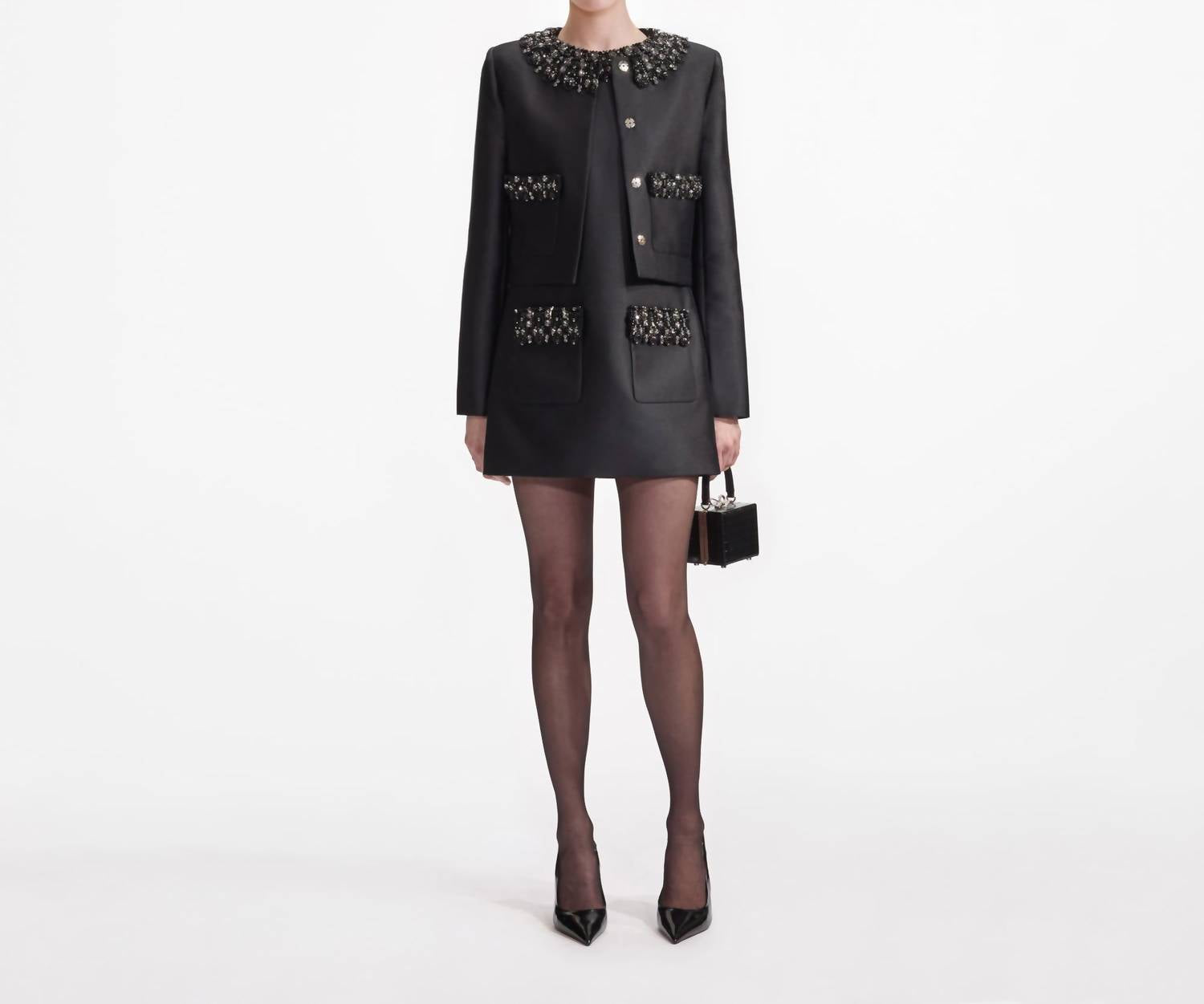 Self-Portrait - Taffeta Embellished Trim Jacket