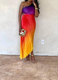 Dress Forum - Sunset Ombre Pleated Asymmetrical Maxi Dress
