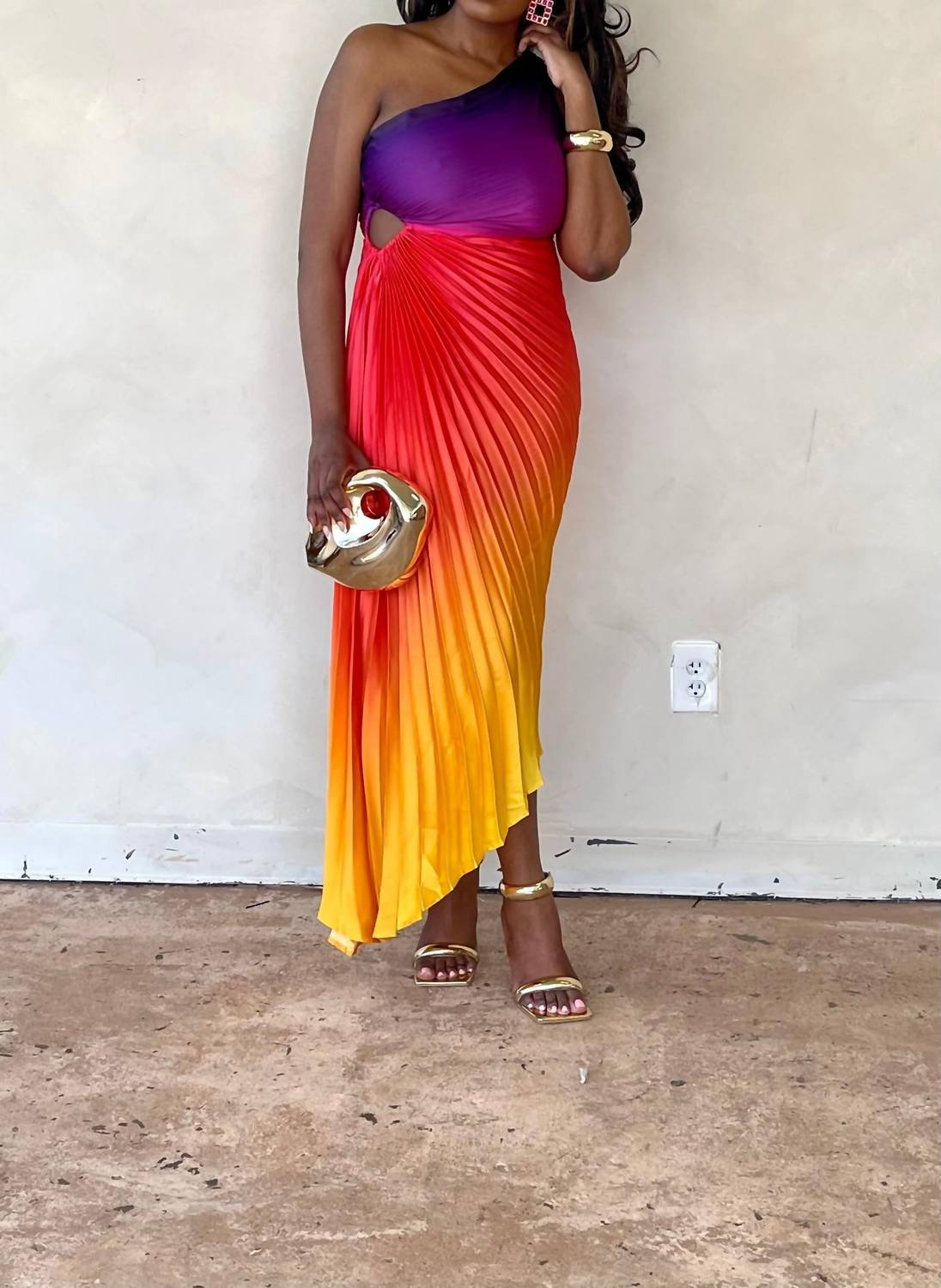 Dress Forum - Sunset Ombre Pleated Asymmetrical Maxi Dress