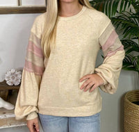 Very J - Crewneck Tee With Colored Band Sleeves