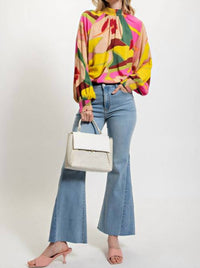 Pretty Bash - Floral Smocked Stand Neck Blouse