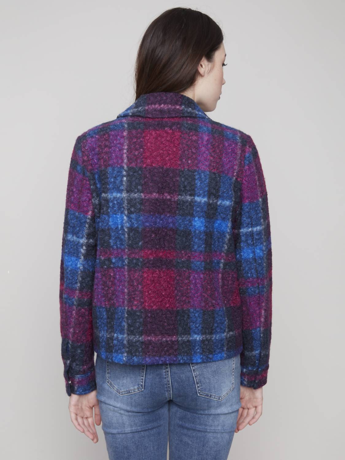 Charlie B - Bouclé Knit Plaid Short Jacket