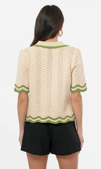 Greylin - Women's Amelia Scallop Hem Button Up Crochet Cardigan