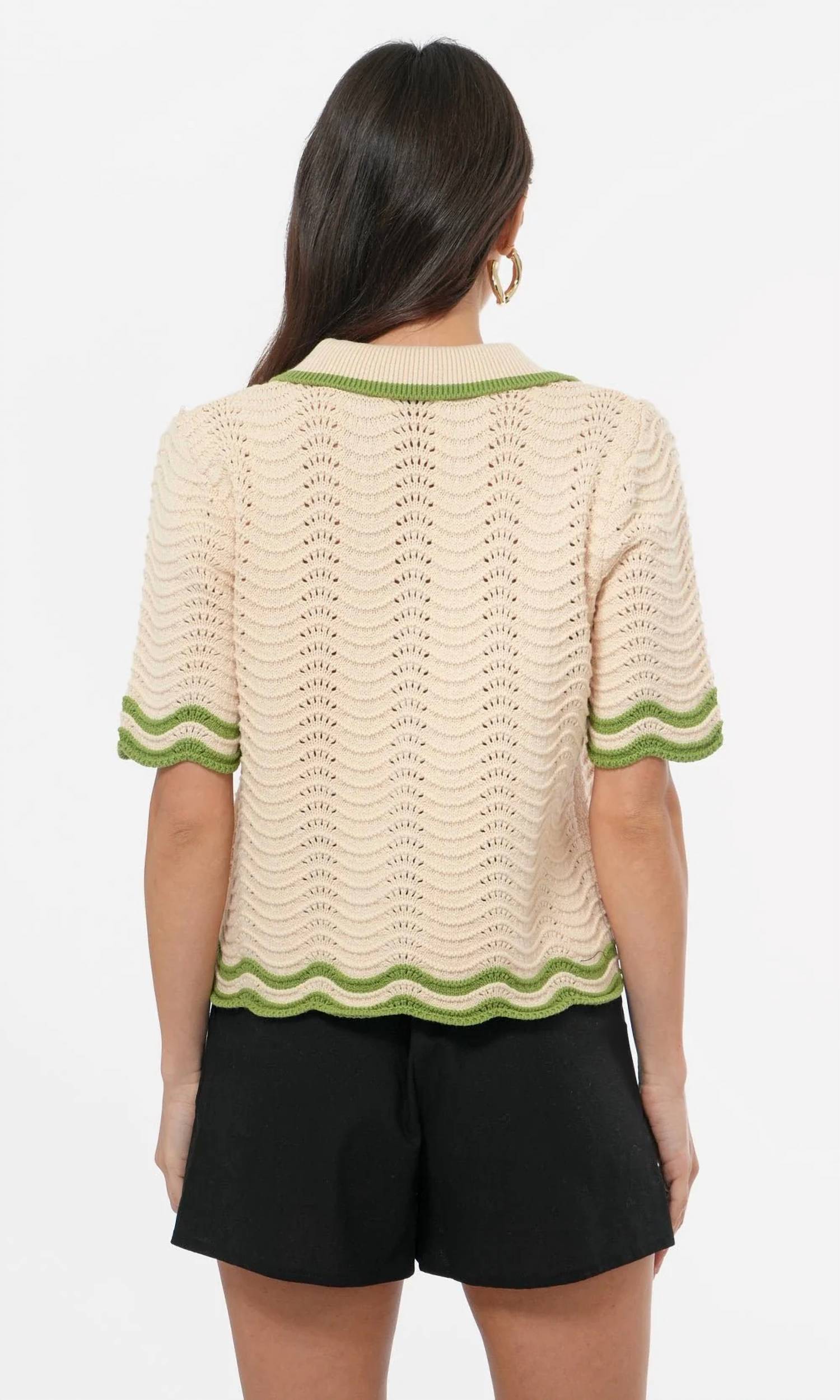 Greylin - Women's Amelia Scallop Hem Button Up Crochet Cardigan