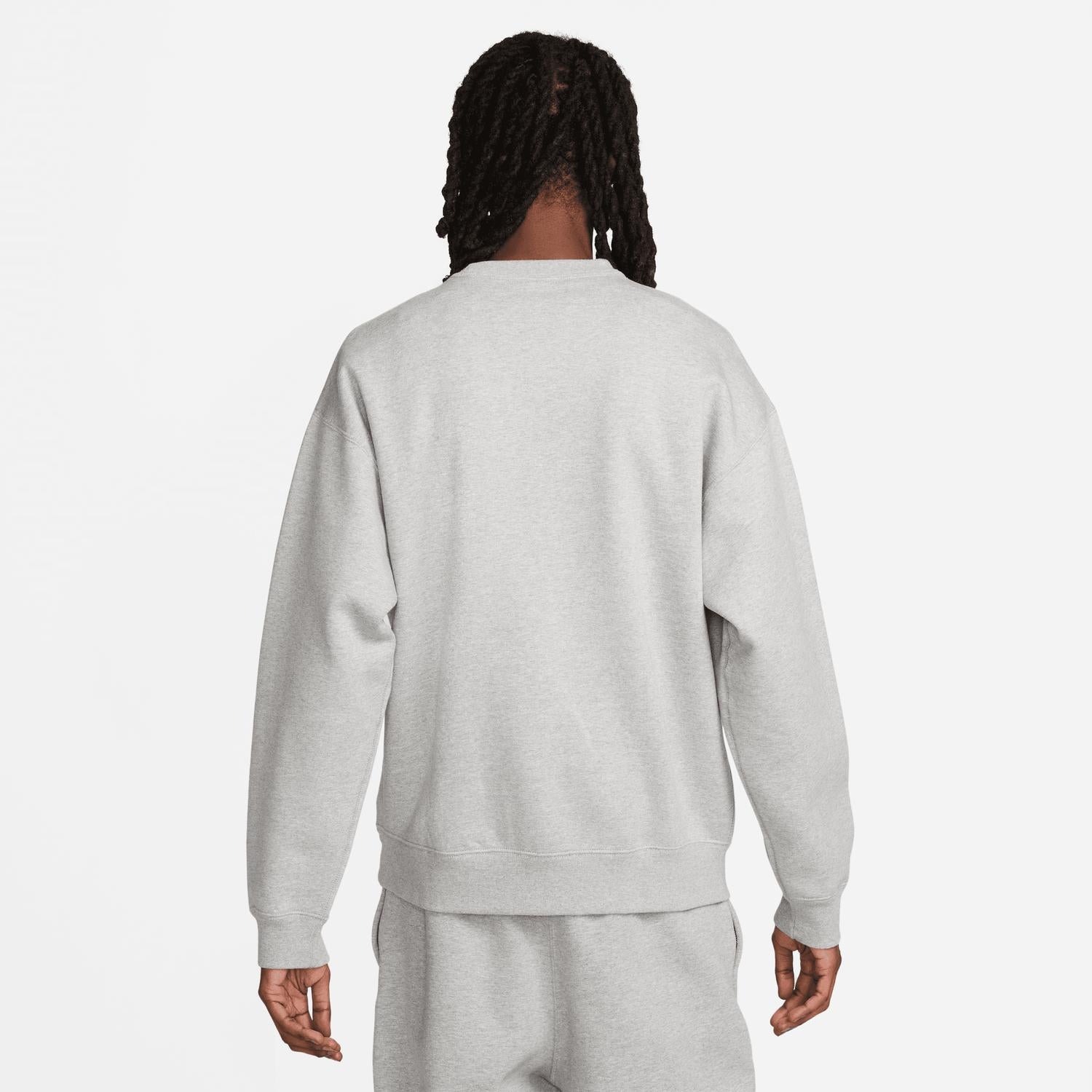 NIKE Solo Swoosh Fleece Crew Sweatshirt in dark heather grey - men's shirt - detail view