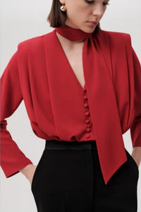 EXQUISE Sandy Long Sleeve Blouse in red - women's long sleeve top - view 4