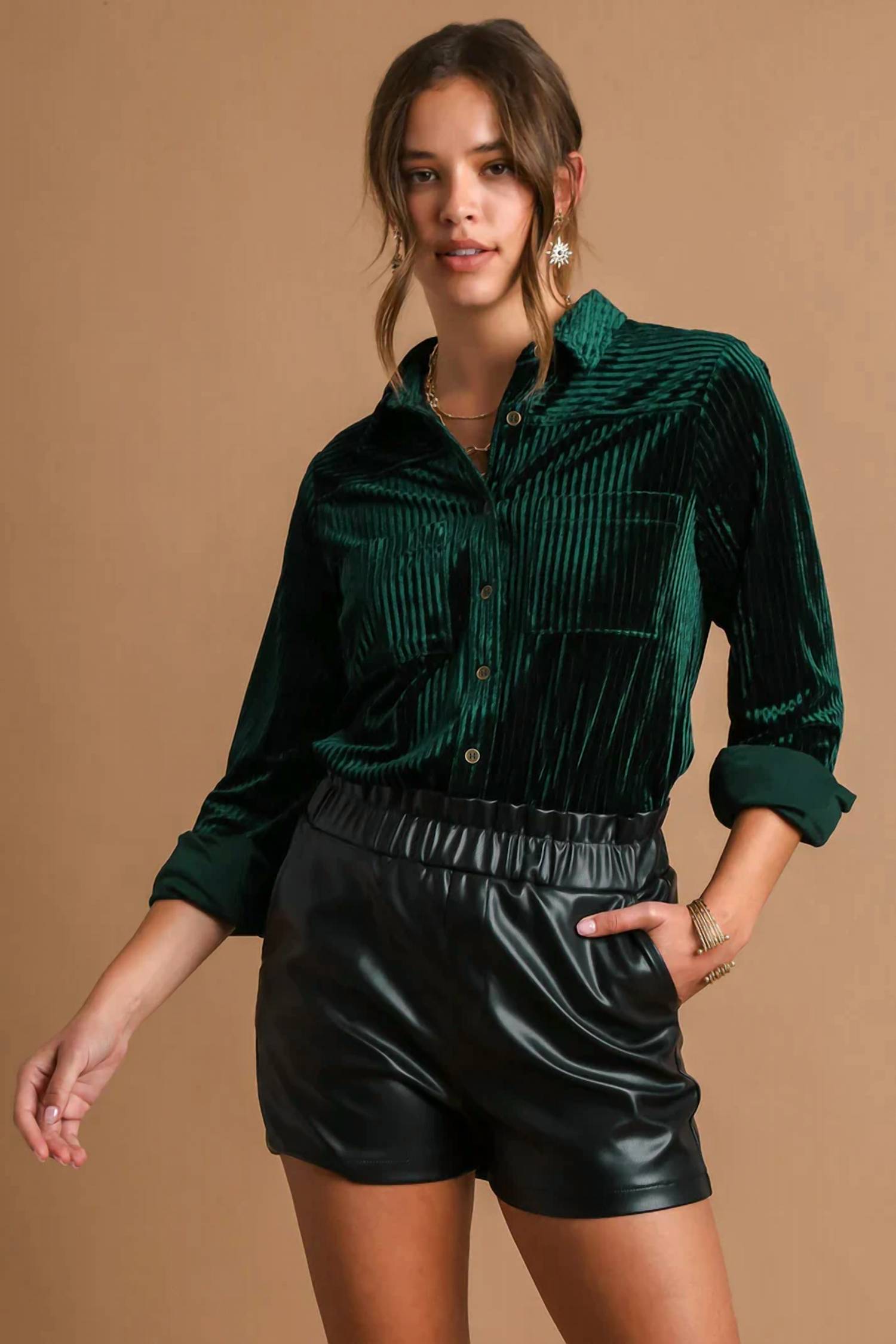 Vanilla Monkey - Textured Velvet Button-down Shirt - Plus