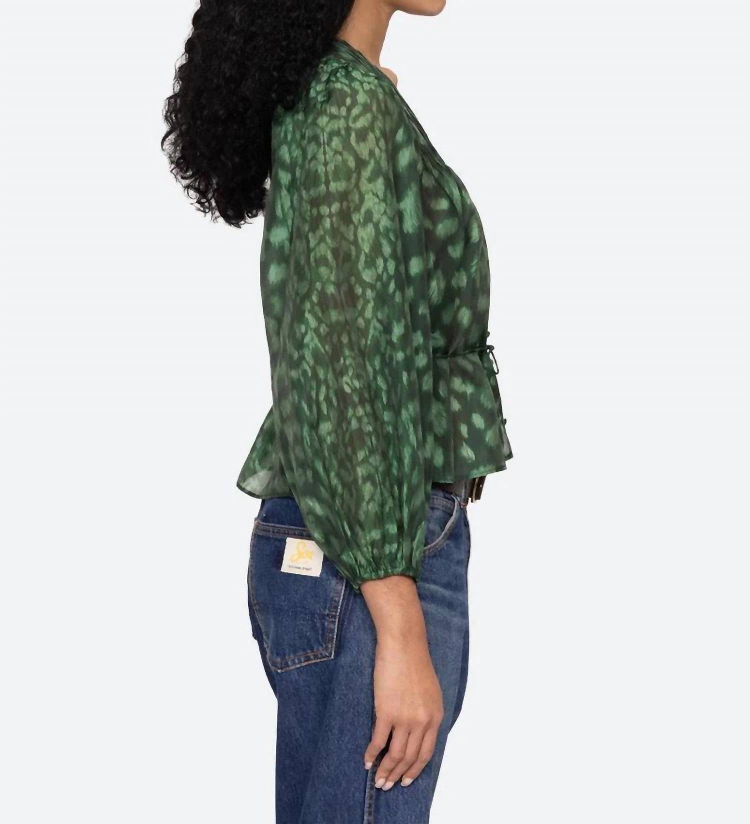 SEA Claude Leopard Print Top in green - women's blouse - alternate view