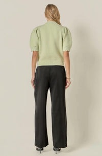 English Factory - Women's Scalloped Puff Sleeve Embellishment Knit Top