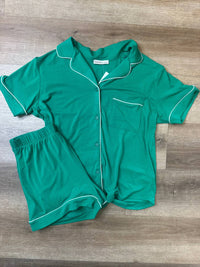 Zenana - Button Down Short Sleeve Top And Shorts Lounge Set
