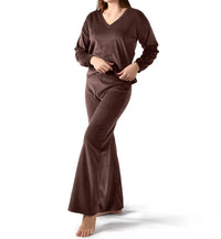 Memoi - Velour Loose Fit V-neck Sweatshirt And Pants Set