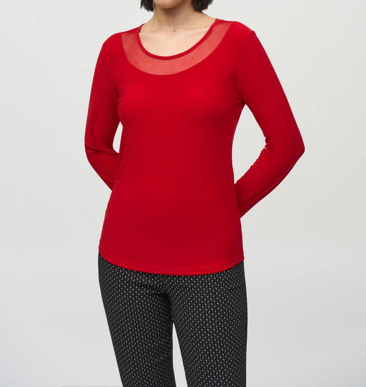 Joseph Ribkoff - Mesh Round Neck Long Sleeve Fitted Top