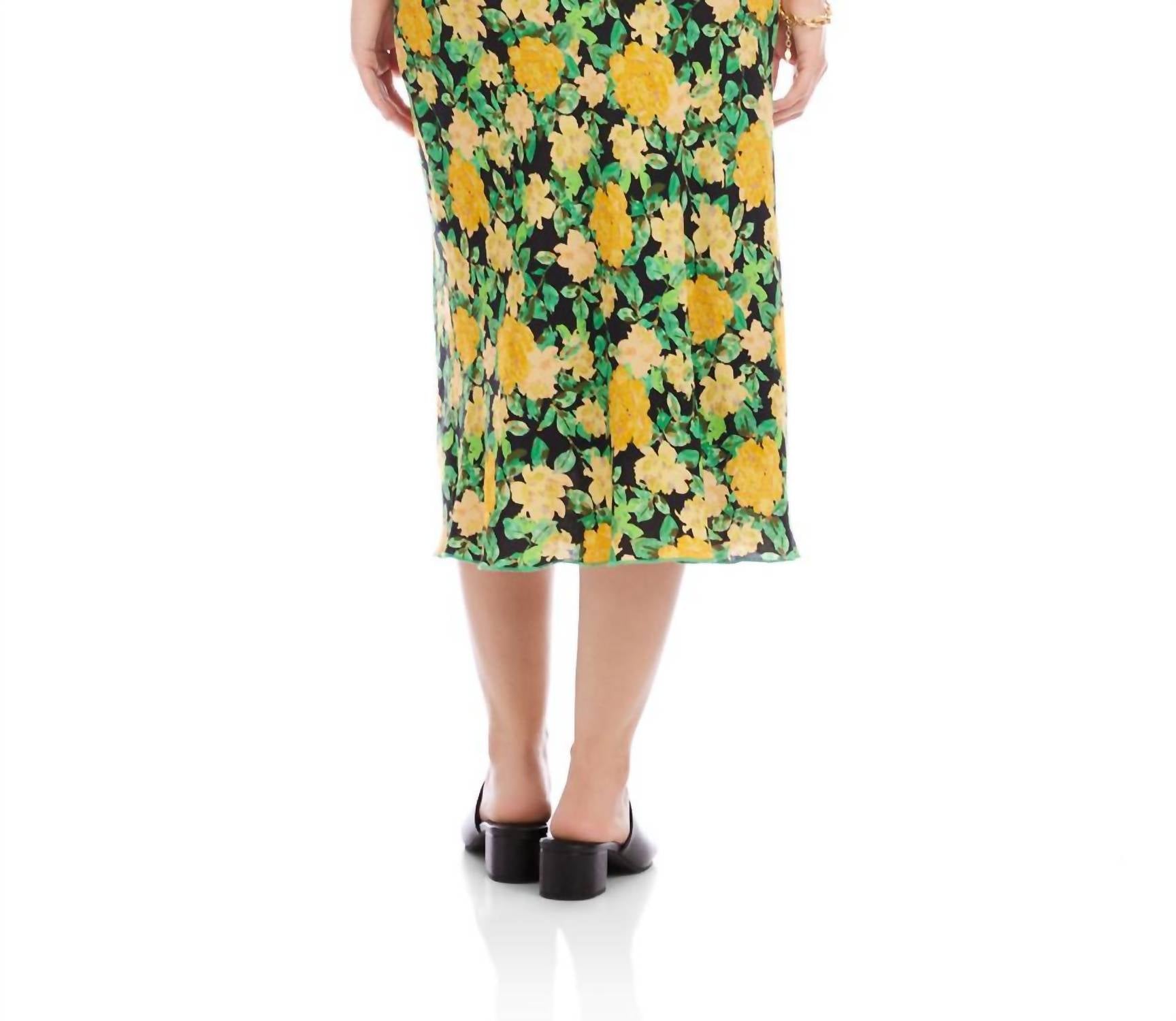 Karen Kane Bias Cut Midi Skirt in floral print - women's skirt - detail view