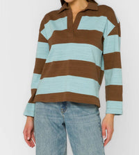 Velvet Heart Sailor Rugby Stripe Top in blue brown - women's long sleeve top