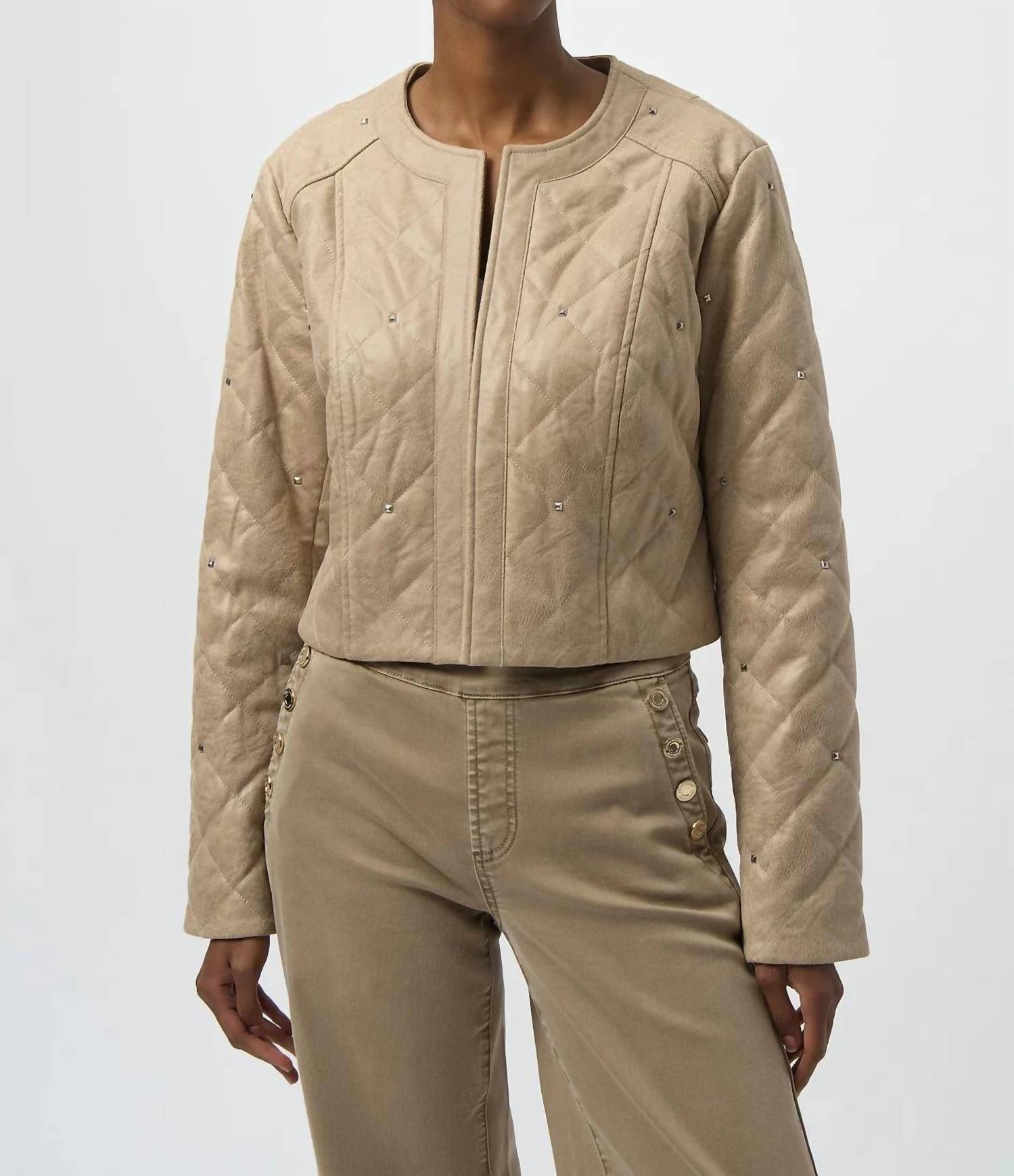Joseph Ribkoff - Fawn Long Sleeves Crew Neck Quilted Jacket