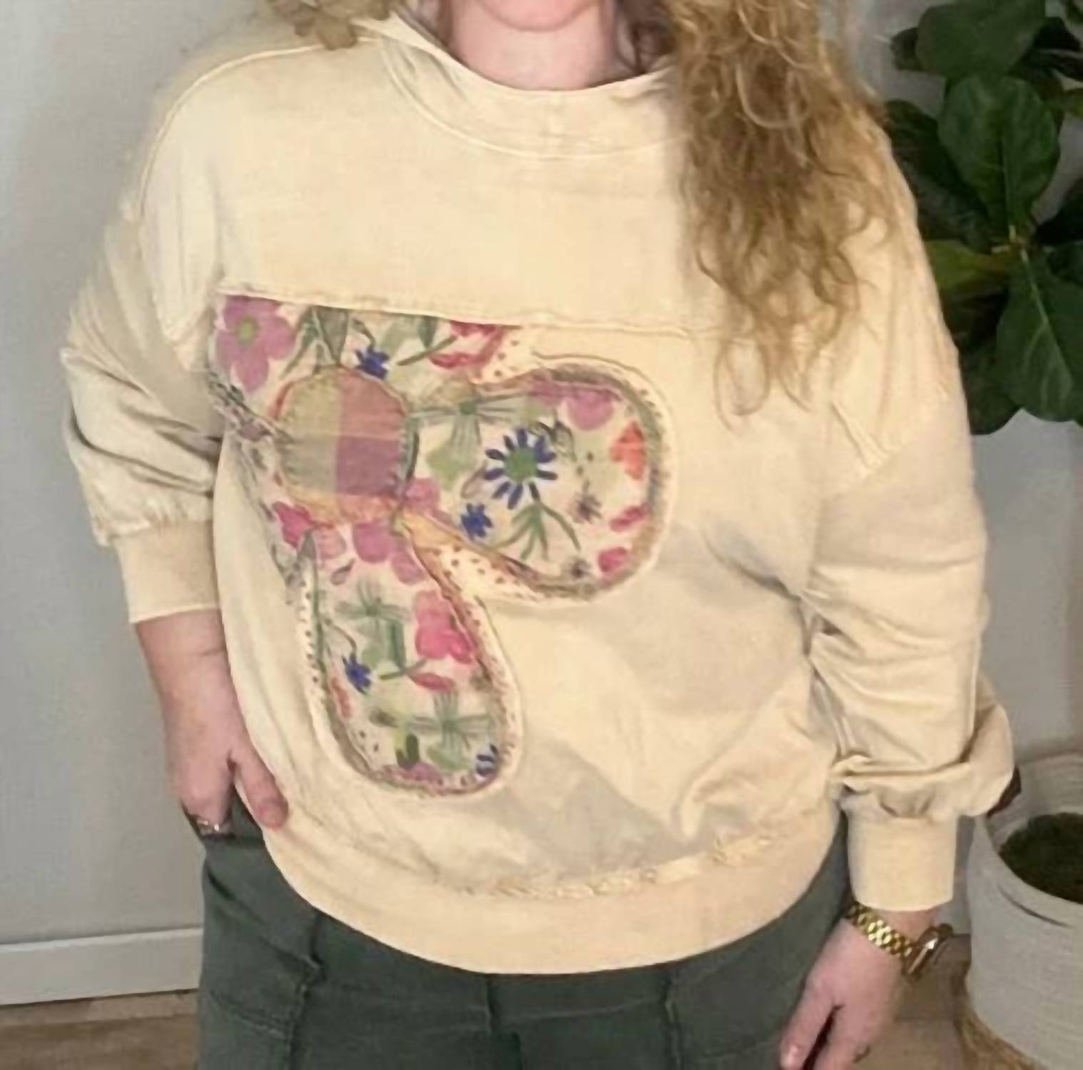 Easel - Women's Flower Patch Washed Terry Pullover Hoodie
