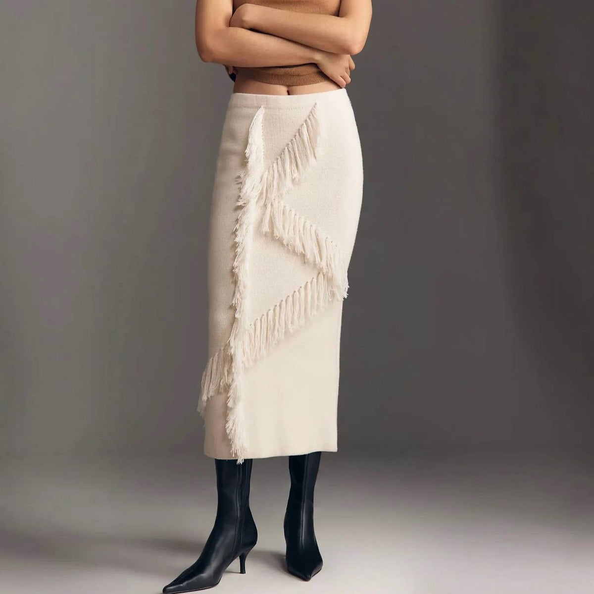 Derek Lam 10 Crosby - Women's Hestia Fringed Midi Sweater Skirt