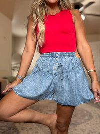 Very J - Weekend Days Chambray Flare Shorts