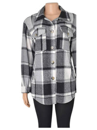 Macaron - Women's Plaid Printed Adorable Buttoned Shacket