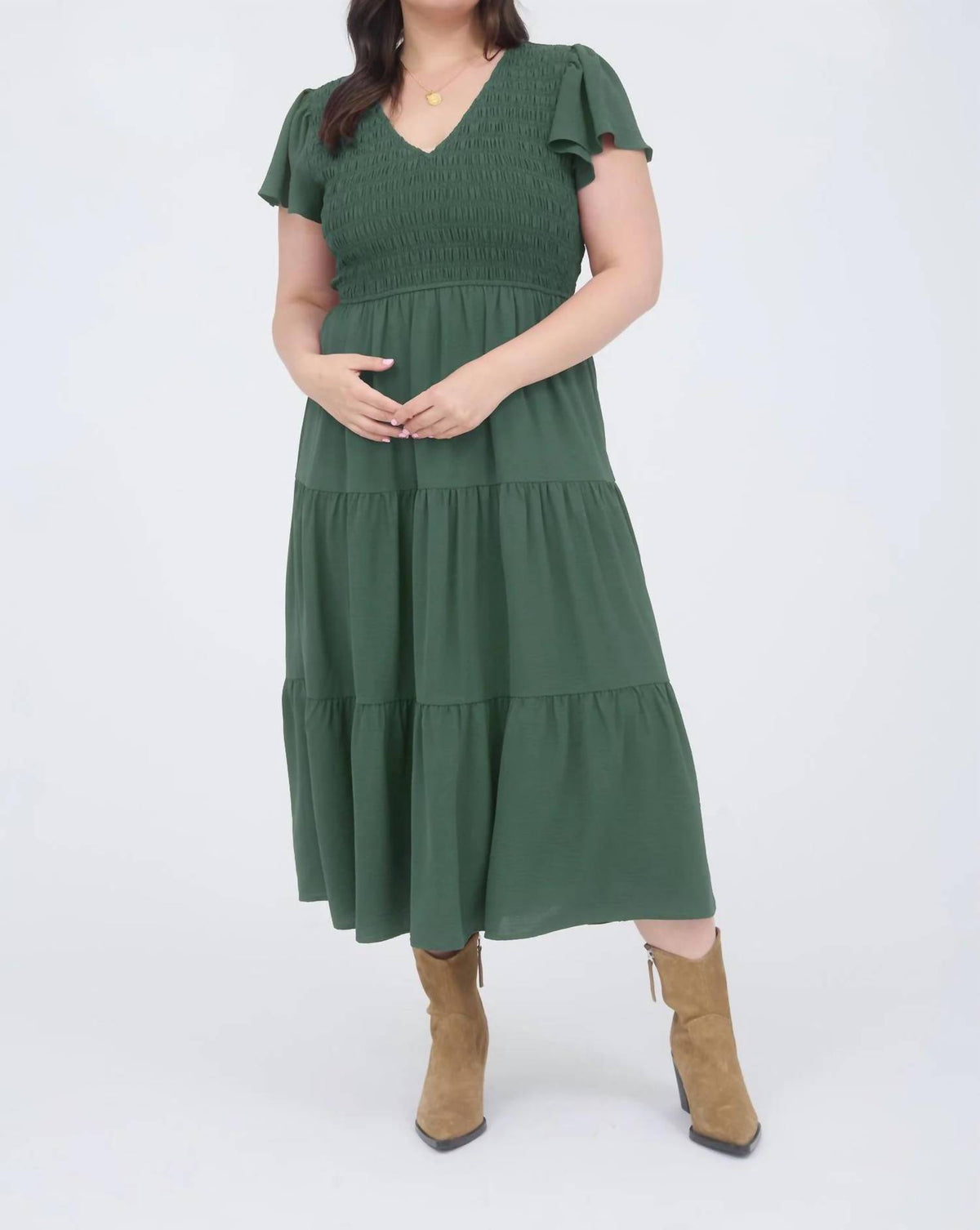 Blu Pepper - Flutter Sleeve Midi Dress - Plus