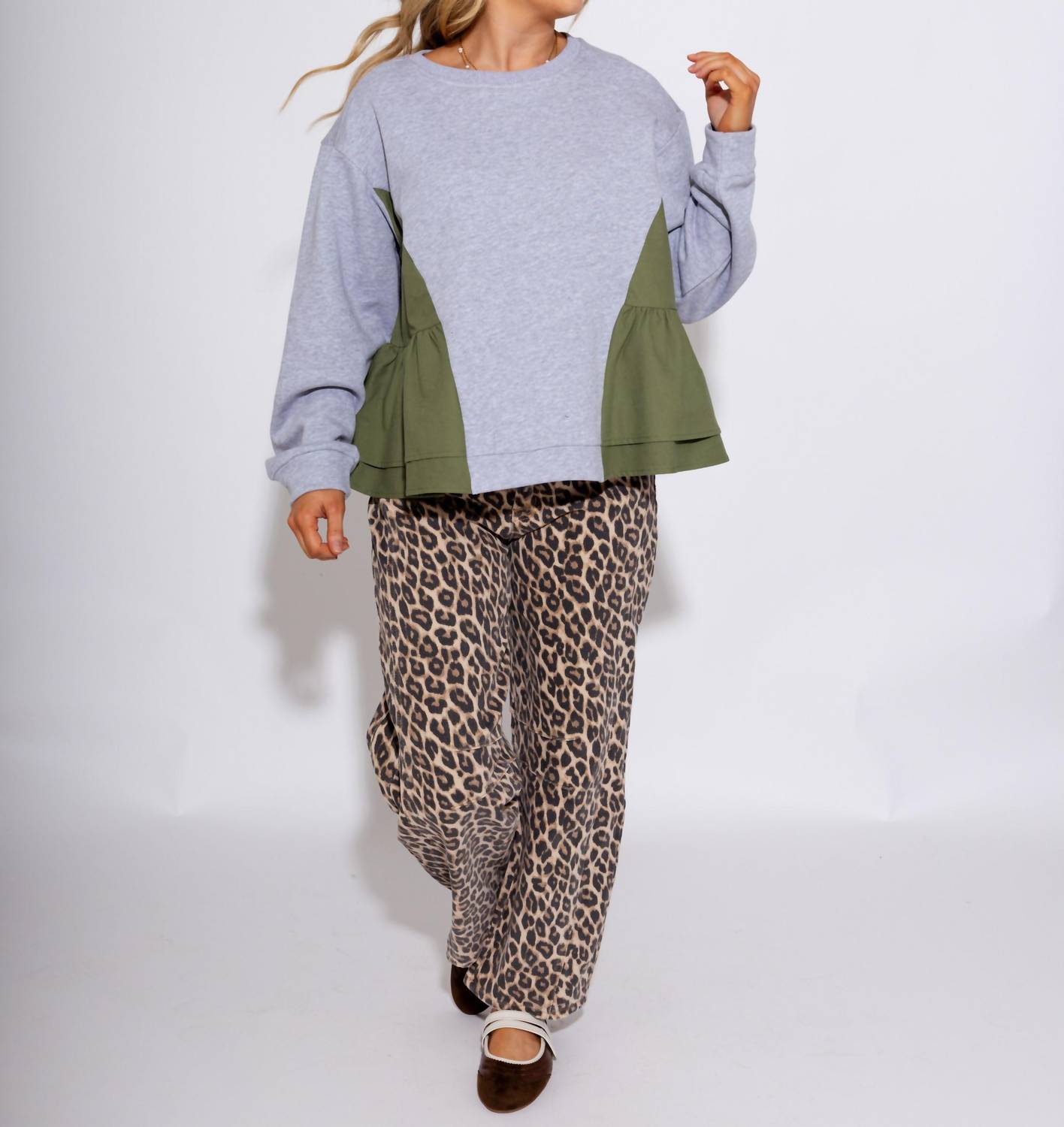 Brad & Rena Cozy Colorblock Sweatshirt in grey - women's top - alternate view