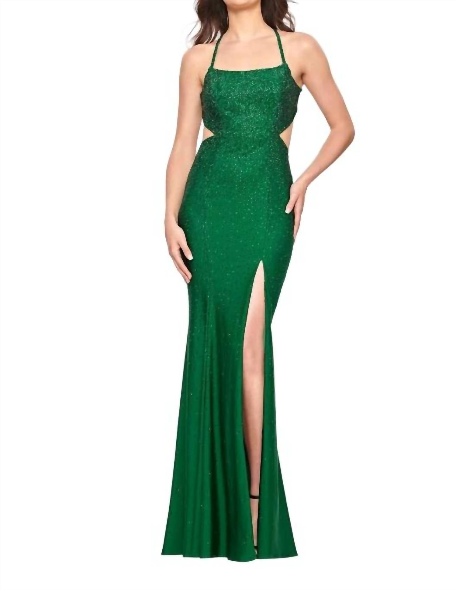 FAVIANA Rhinestone Scoop Neck Dress in emerald - women's dress