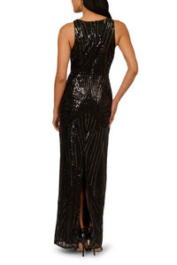 Adrianna Papell - Jewel Neck Sequin Maxi Sheath Dress