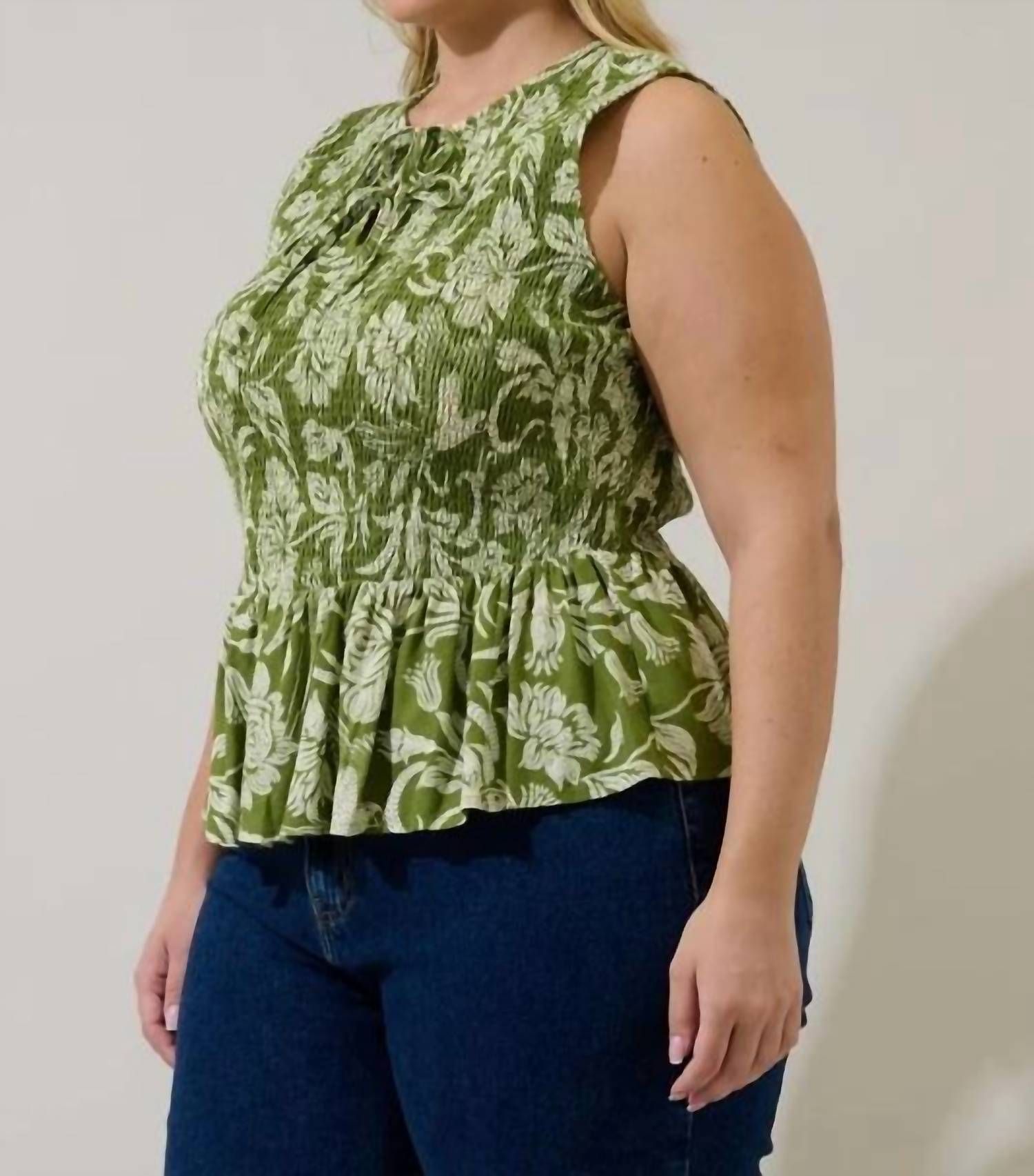Sugarlips - Olivia Floral Smocked Peplum Top - Plus