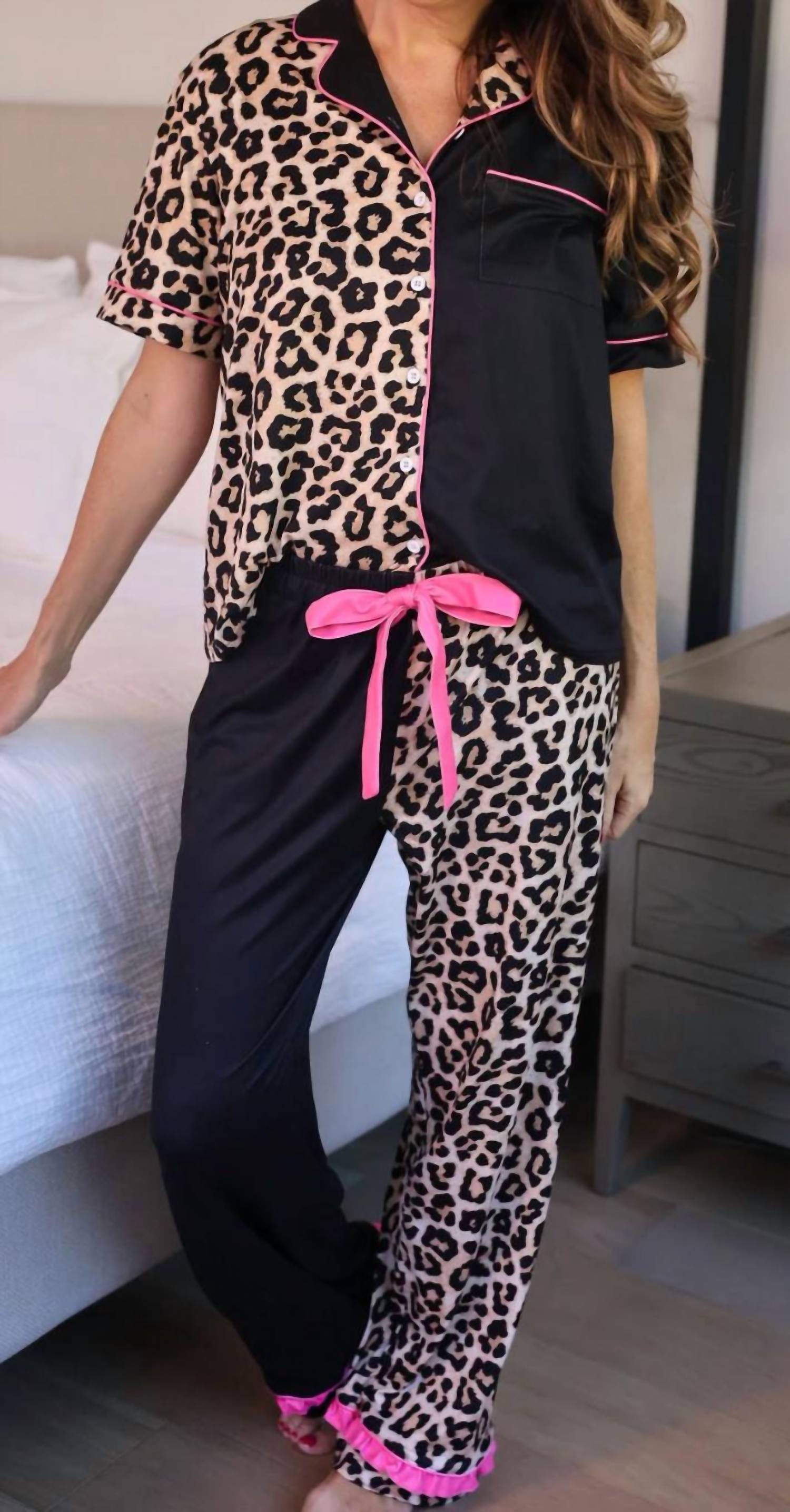 Jess Lea Double Take Leopard Ruffle Pajama Set in multi - women's sleepwear - view 5