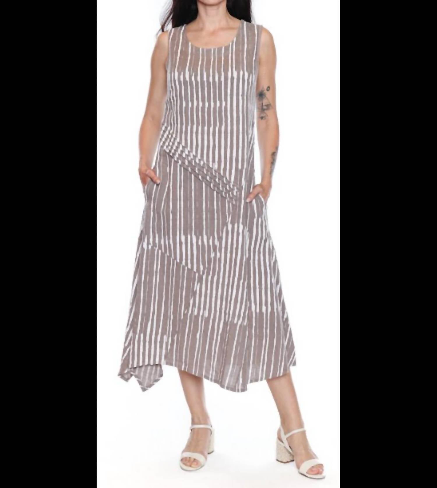 Sorella - Sleeveless Linen Striped Midi Dress