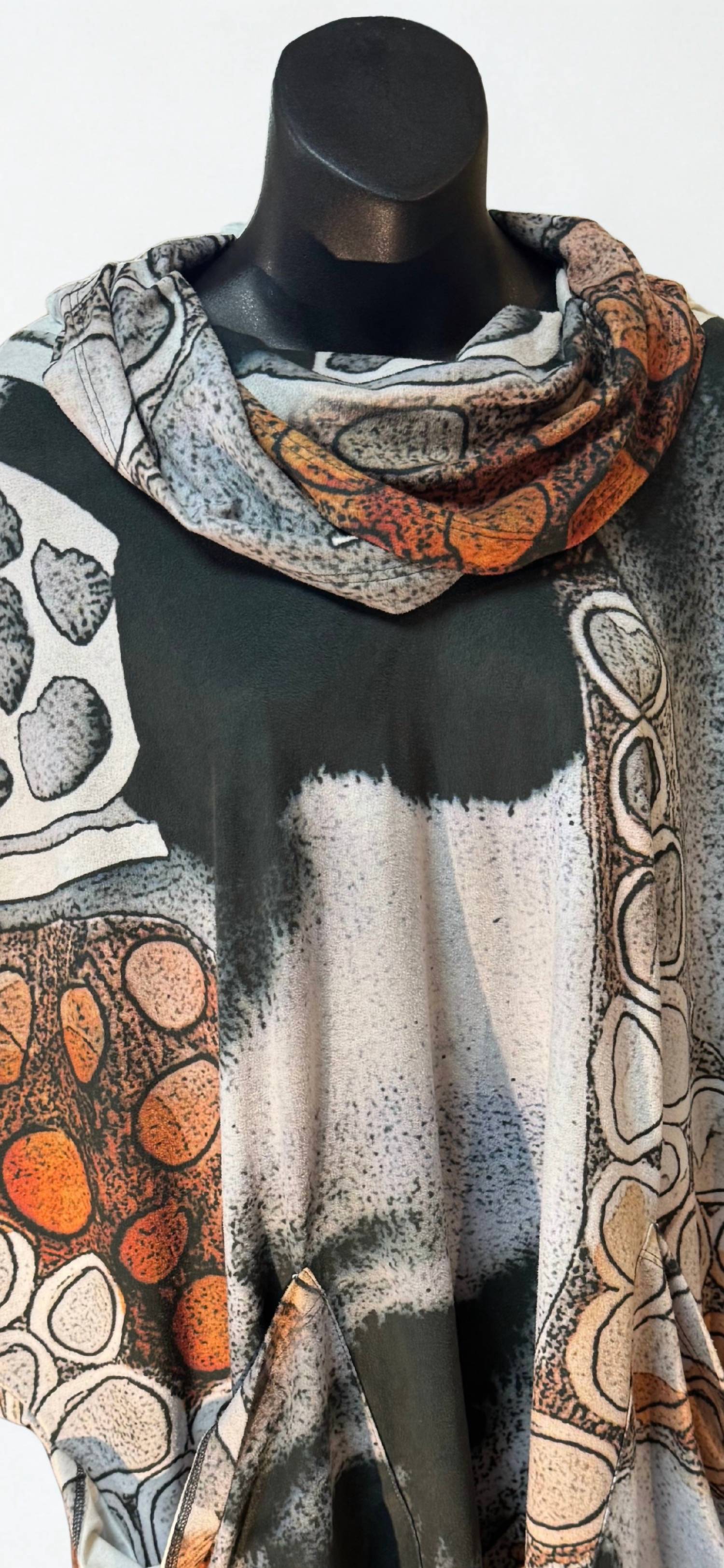 Kaziuki - Faux Suede Print Cowl Tunic Top