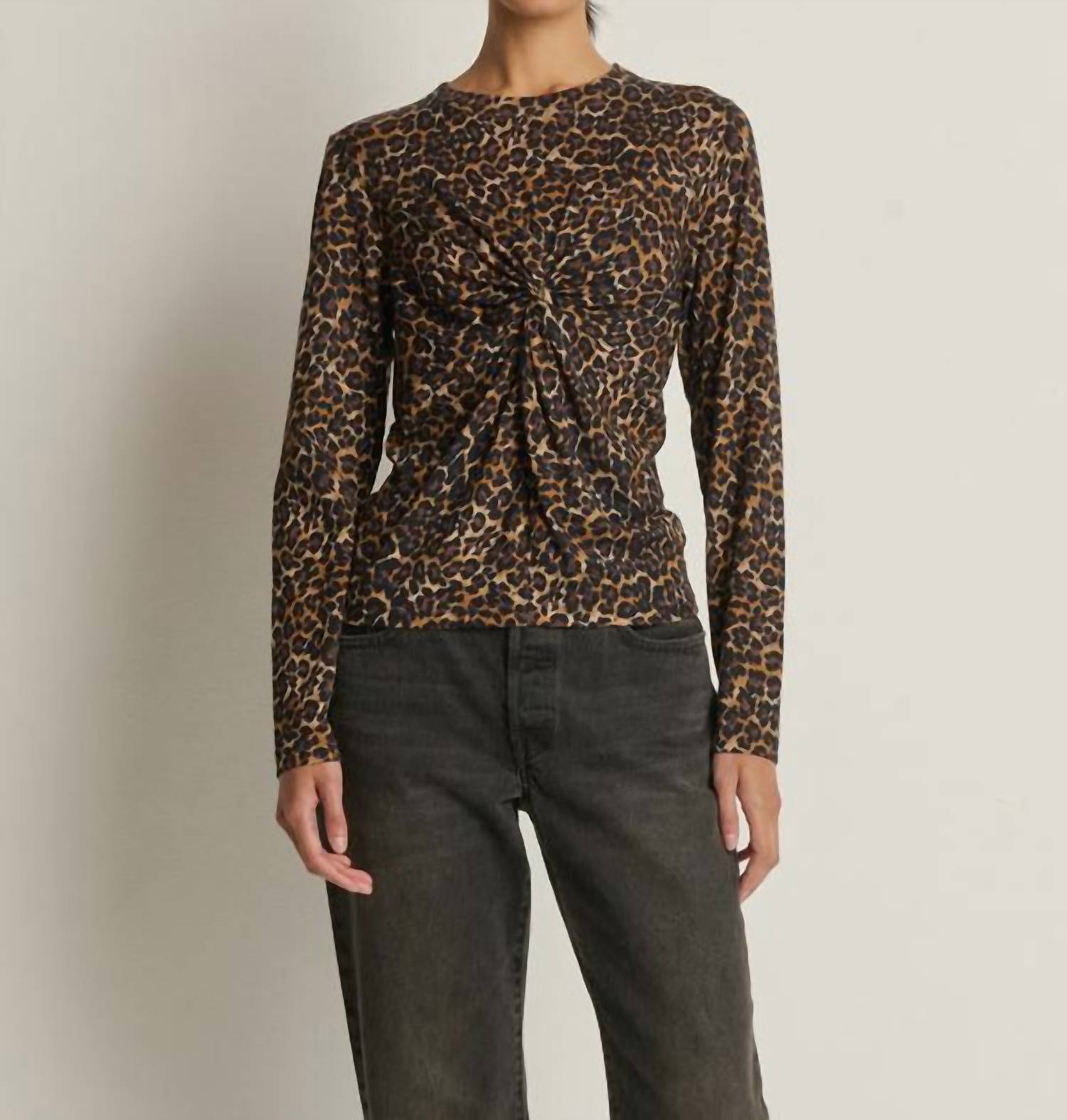 Nation LTD Marion Twist Front Tee in leopard - women's long sleeve top
