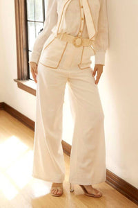 Eb Luxe - Cherine Embroidered Detail & Belt Linen Pants