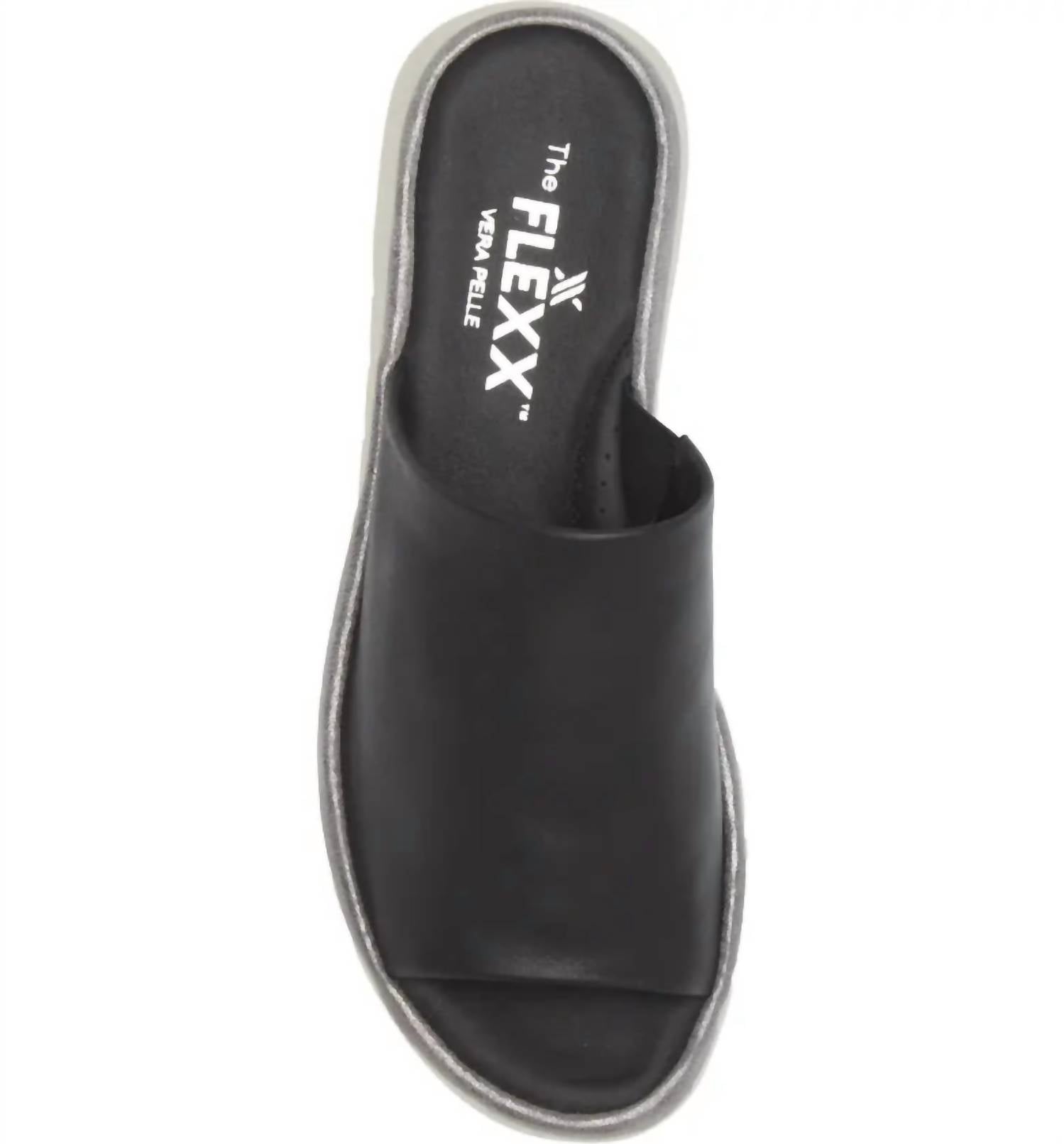 The FLEXX Women's Slide Sandal in black - women's sandal - detail view