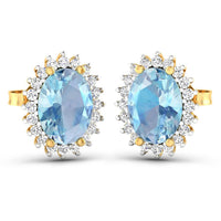 Diana M Jewels Women's Oval Natural Aquamarine Stud Earrings (2.36 Ct) - Classic Plus in 14k yellow gold - women's jewelry - detail view