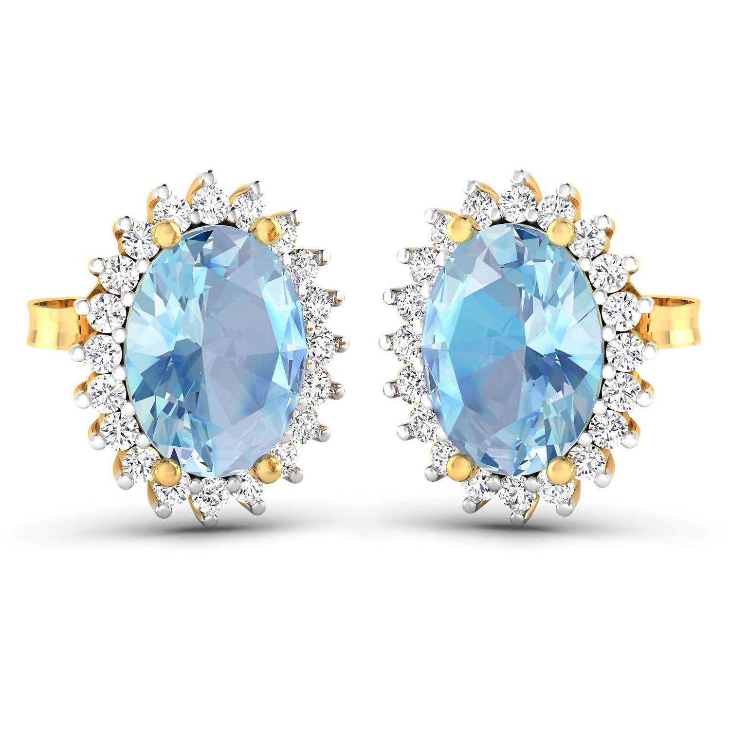 Diana M Jewels Women's Oval Natural Aquamarine Stud Earrings (2.36 Ct) - Classic Plus in 14k yellow gold - women's jewelry - detail view