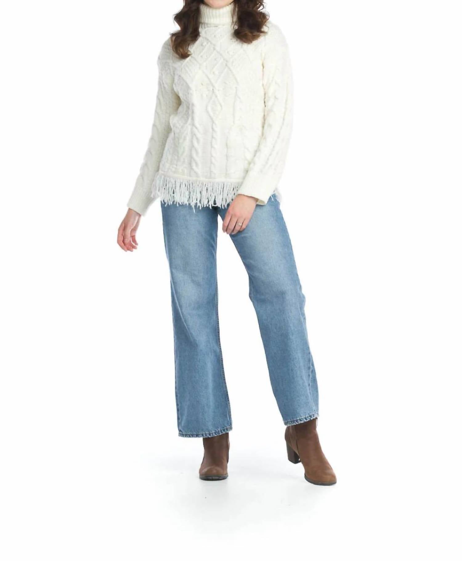 Papillon - Cable Knit Turtle Neck Sweater With Tassel Trim