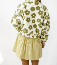 HYFVE Cropped Daisy Print Sherpa Jacket in green floral pattern - women's jacket - alternate view