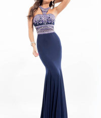 Rachel Allan - Halter Neck Beaded Jersey Prom Gown
