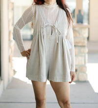 Veveret - Front Pleated V Neck Sleeveless Denim Romper