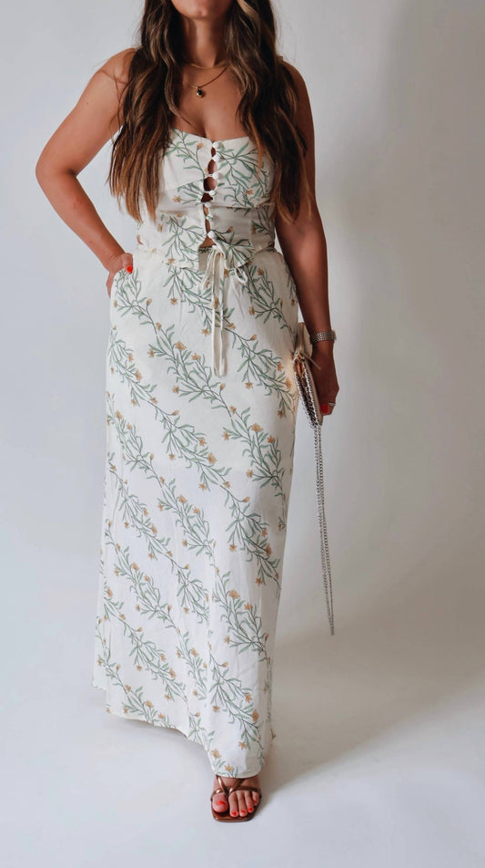 The Workshop Studio - Floral Front Tie A-line Midi Skirt