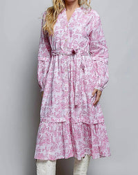 Pol - Vintage Inspired Relaxed Fit Floral Midi Dress With Belt