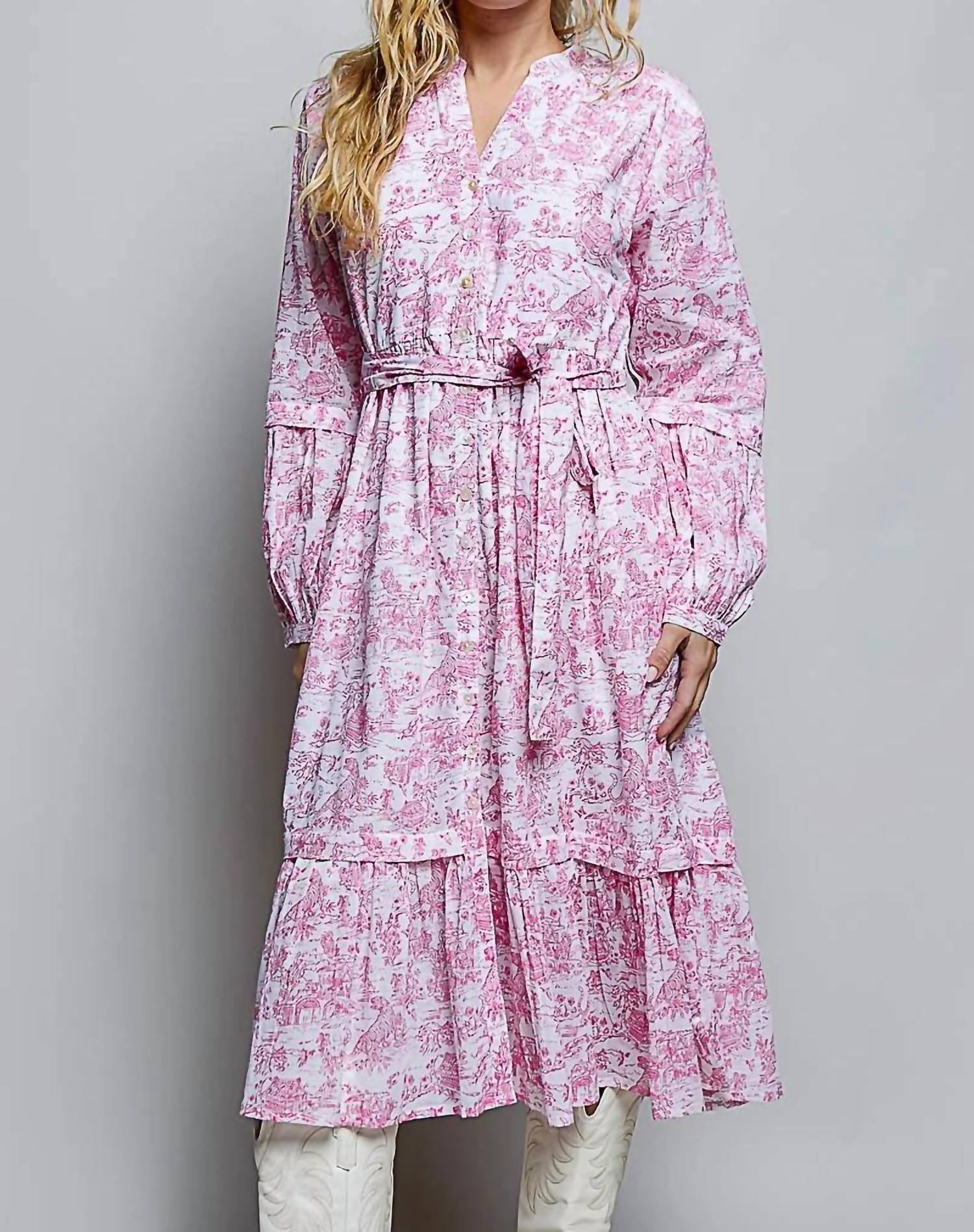 Pol - Vintage Inspired Relaxed Fit Floral Midi Dress With Belt