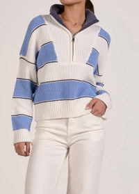 Elan - Quarter Zip Colorblock Sweater Top