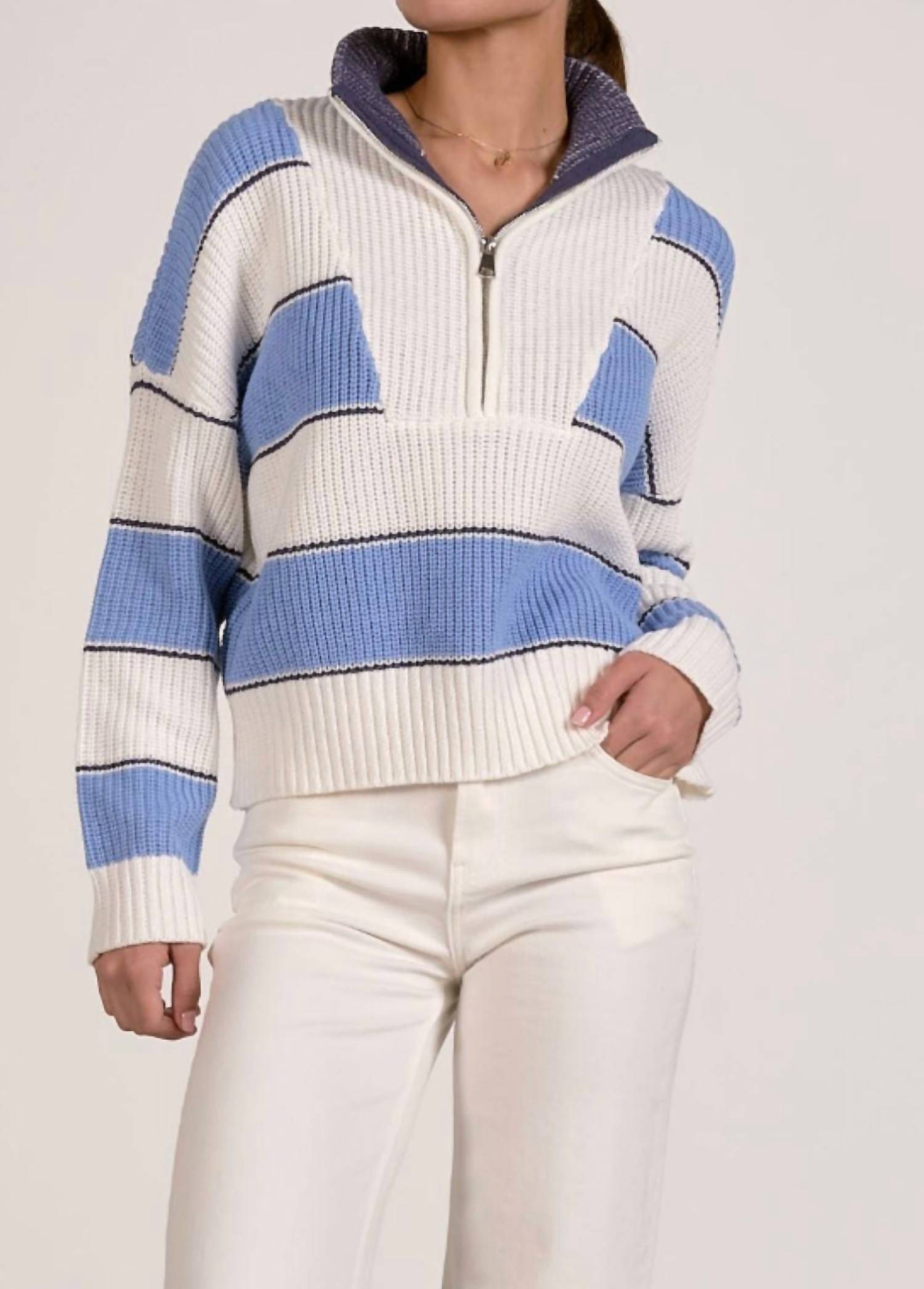 Elan - Quarter Zip Colorblock Sweater Top
