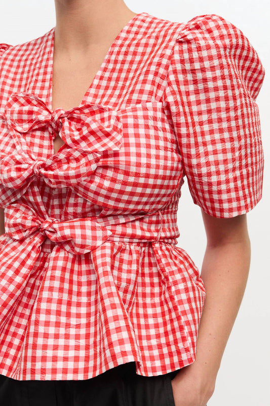 Ganni - Crinkled Taffeta Tie Strap Blouse