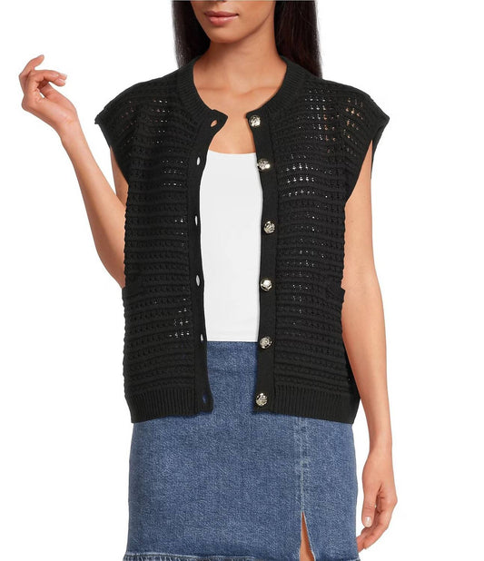 Elan - Sweater Knit Cap Sleeve Button Front Cardigan