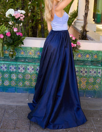 Ava Presley Sleeveless High-volume Skirt Gown in blue navy - women's dress - detail view