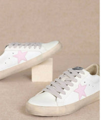 Mi.Im - Women's Low Top Lace Up Sneakers With Pink Star